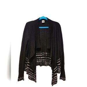 Missoni Black & White Open Front Knit Cardigan Morino Wool Blend | 10